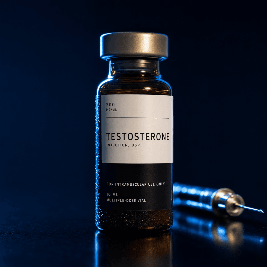 Pharmaceutical-grade testosterone vial — pharmacy-dispensed and clinician-optimized